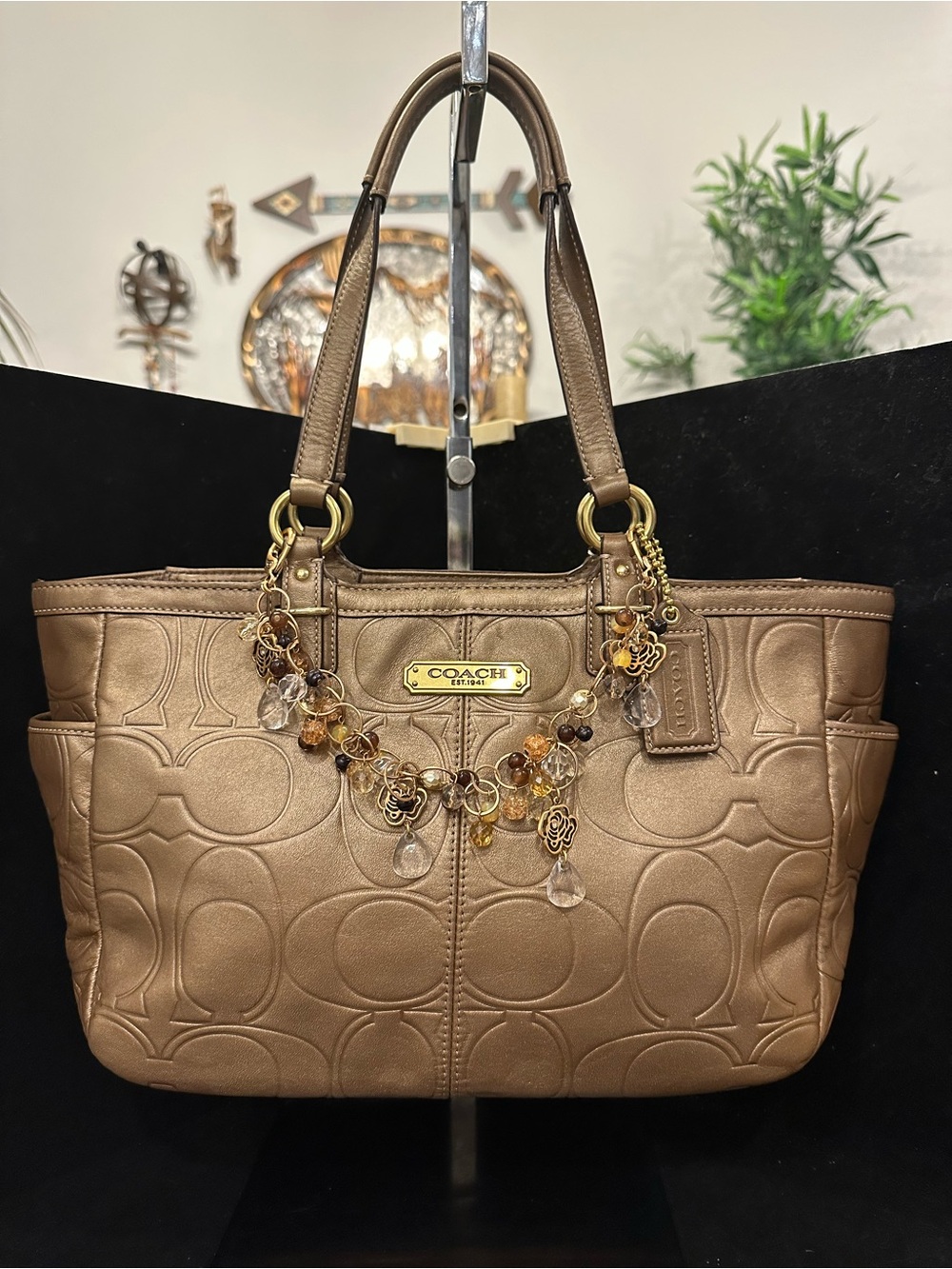 Coach Gallery  Signature Embossed Leather Tote Metallic Bronze